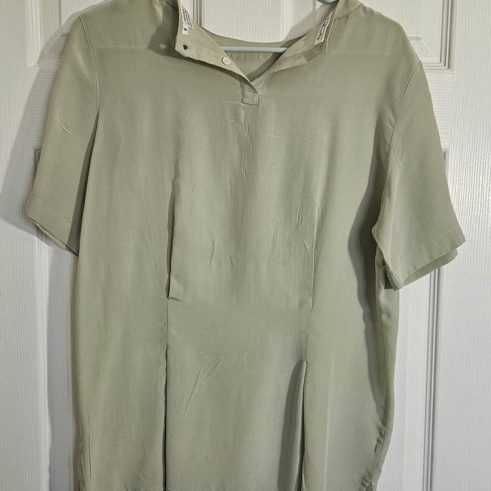 Vintage 100% Silk Sage Green Blouse Size 8
